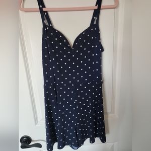 Navy blue white polka dot romper